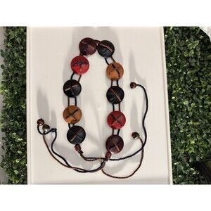 Boho Multicolor Wood Disc Cord Tie Belt Adjustable - Gift